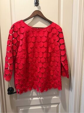 Talbots Bright Red Crochet Circle-Lace Blouse